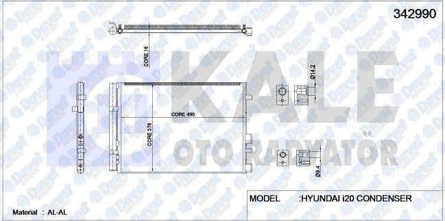 KALE 342990 Klima Radyatoru Hyundai I20 1.4 Crdi-1.6 Crdi 08> (Al/Al) (Kurutucu Ile)